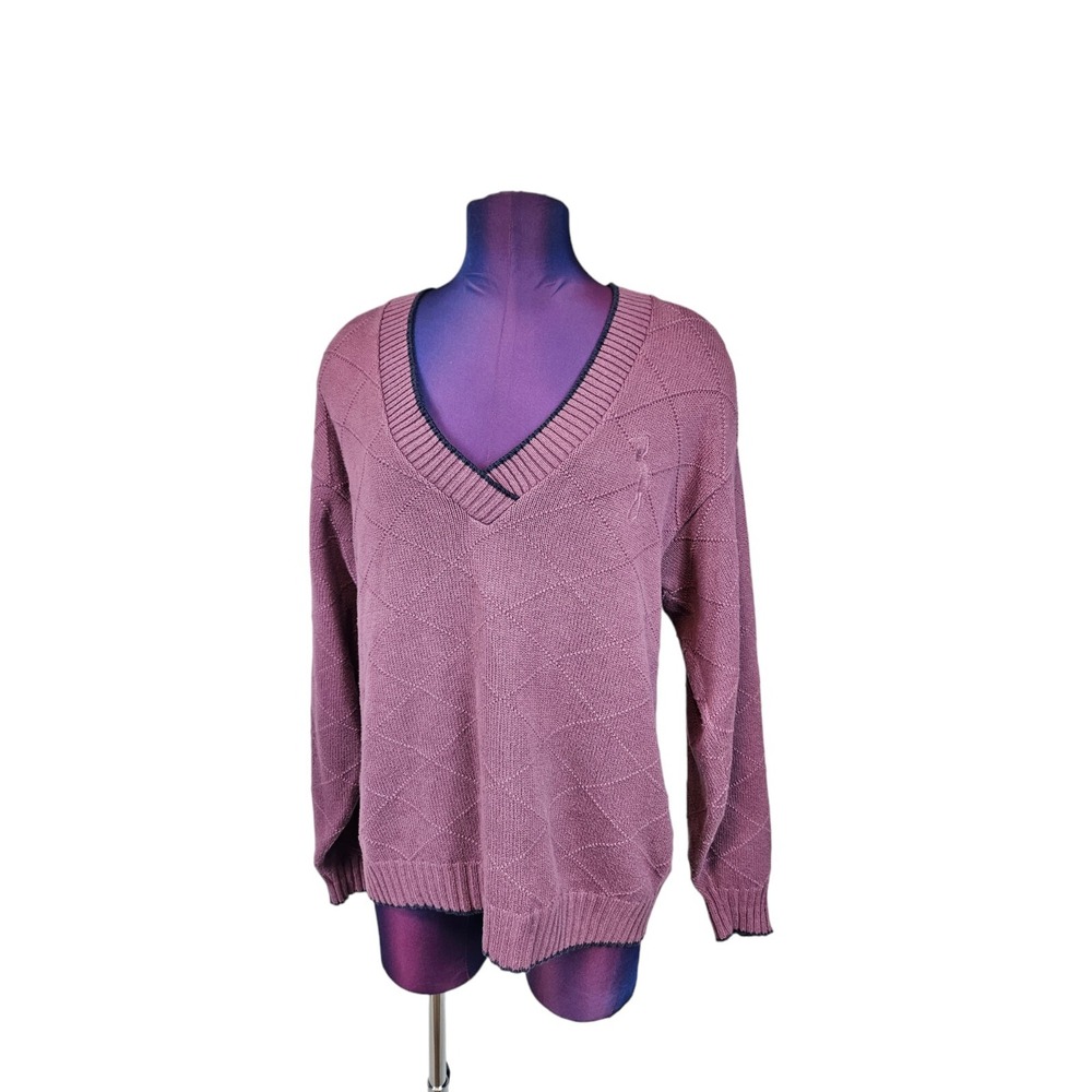 Vintage 90s Tall Timber Dusty Purple V-Neck Argyle Sweater Size Medium Women H77 - Picture 8 of 8